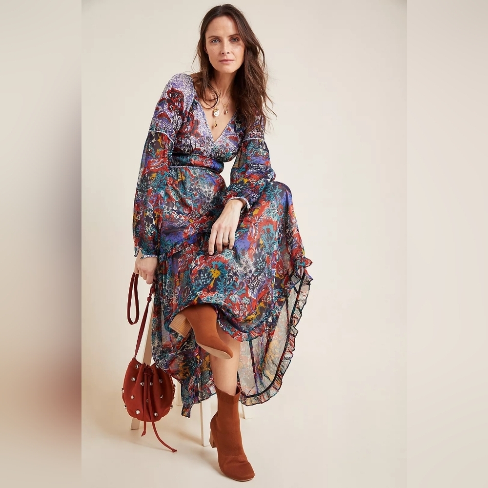 Maeve By Anthropologie Annabella Maxi Tiered Dress Boho Floral Women's Size 2